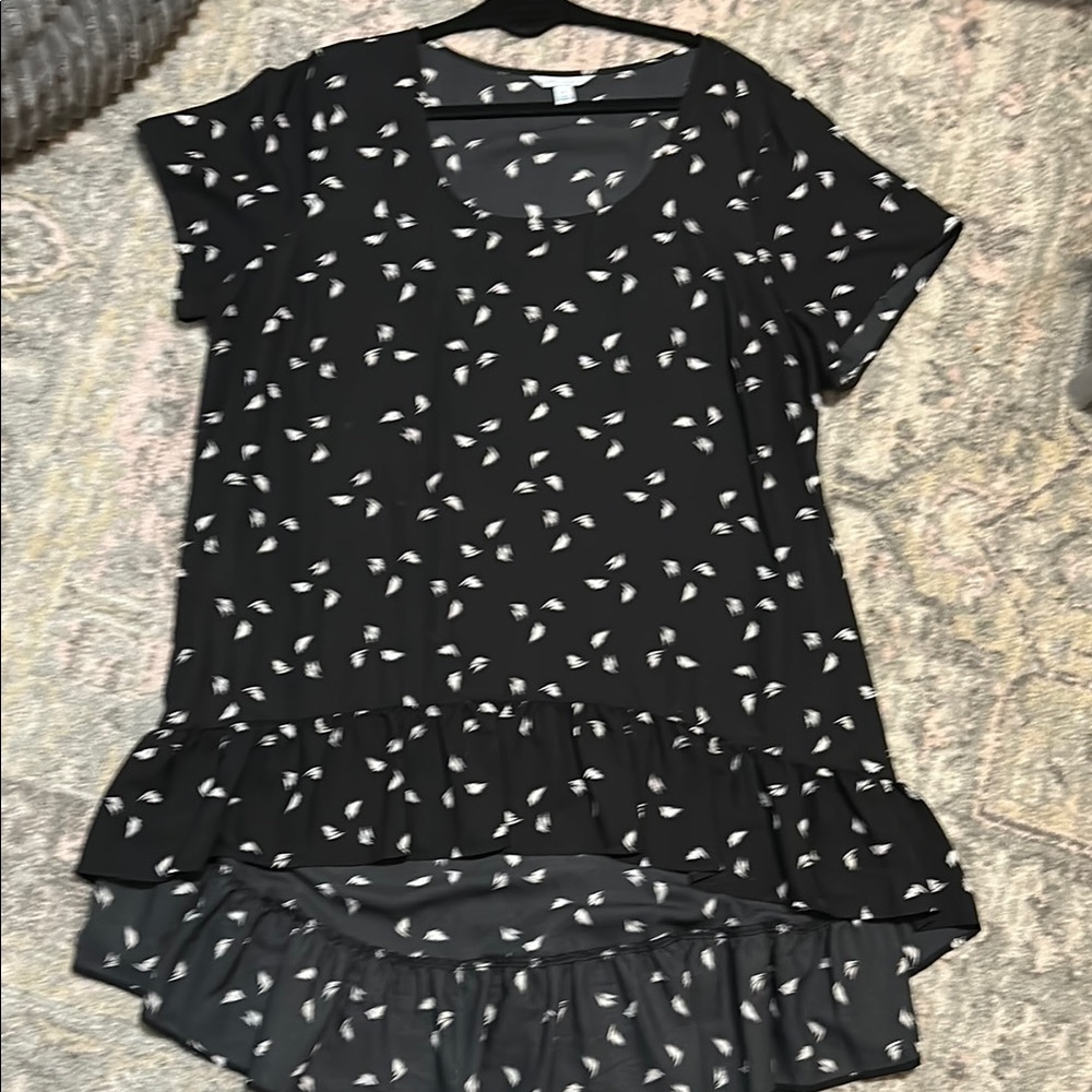 Asymmetrical Ruffled Black and White Blouse